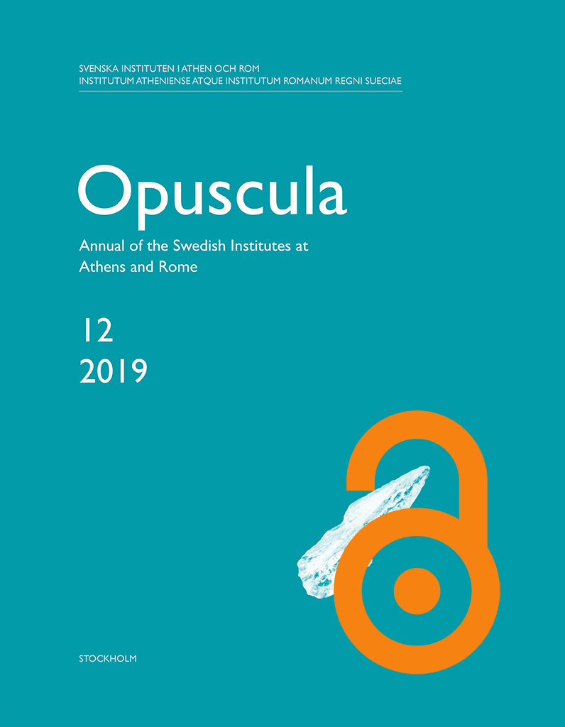 Opuscula. Annual of the Swedish Institutes at Athens and Rome (OpAthRom) 12, Stockholm 2019. ISSN: 2000-0898. ISBN: 978-91-977799-1-3. Softcover, 402 pages. https://doi.org/10.30549/opathrom-12