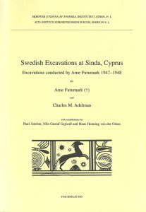 Front cover of Arne Furumark & Charles M. Adelman, Swedish excavations at Sinda, Cyprus. Swedish excavations at Sinda, Cyprus. Excavations conducted by Arne Furumark 1947–1948 (ActaAth-4°, 50), Stockholm 2003. ISSN 0586-0539. ISBN 978-91-7916-046-3.