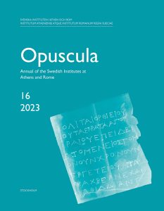 Front cover of Opuscula. Annual of the Swedish Institutes at Athens and Rome (OpAthRom) 16, Stockholm 2023. ISSN: 2000-0898. ISBN: 978-91-977799-5-1. Softcover, 268 pages. https://doi.org/10.30549/opathrom-16